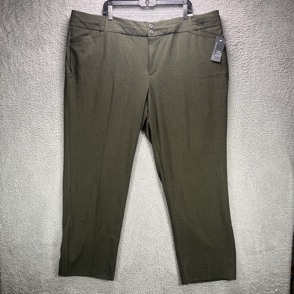 CJ Banks Trousers Womens 24W Green Straight Fit High Rise Dress Slacks NWT
